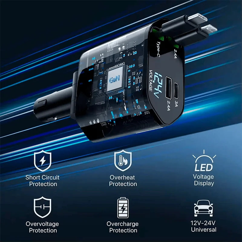 ⚡ Cargador 4 en 1 para Carro con Carga Rápida y Máxima Potencia