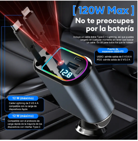 ⚡ Cargador 4 en 1 para Carro con Carga Rápida y Máxima Potencia