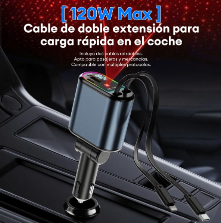 ⚡ Cargador 4 en 1 para Carro con Carga Rápida y Máxima Potencia