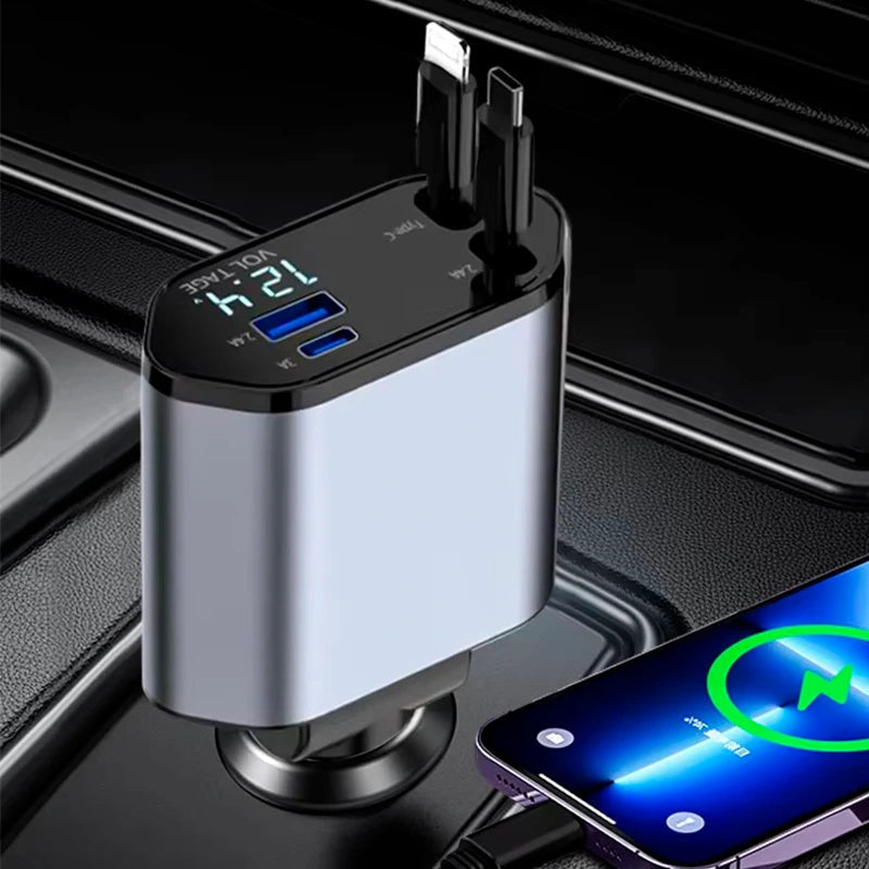 ⚡ Cargador 4 en 1 para Carro con Carga Rápida y Máxima Potencia